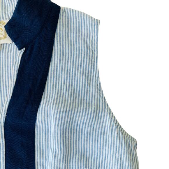 Tuckernuck Sail to Sable Linen Blue Navy Tunic Shift Dress Size Large Split Neck - Picture 5 of 9